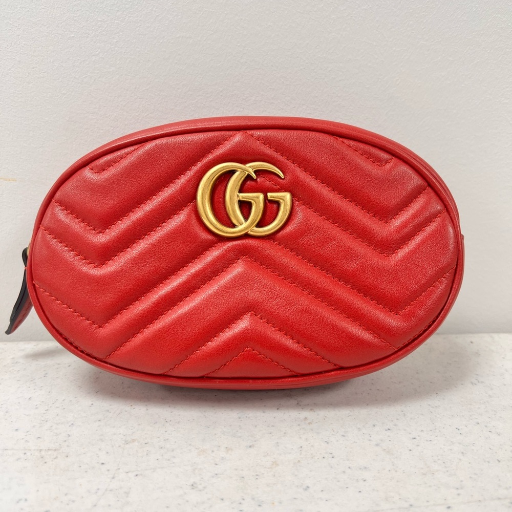 Gucci Belt Bag Gg Matelassé Hibiscus Red Leather